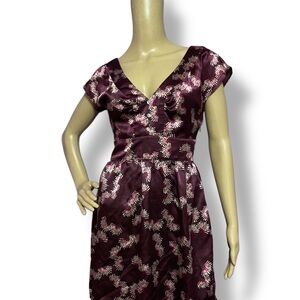 Junior GUESS Dress Teen Size 3 Satin Floral Plum Flutter Short Sleeve Y2K